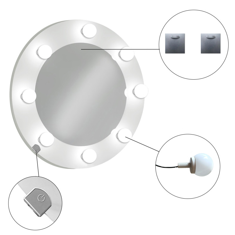 Lustro okrągłe białe 65cm z oświetleniem