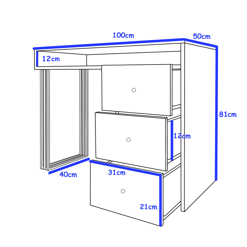 Biurko wolnostojące loft KLARA z szufladami 100 cm dąb craft złoty