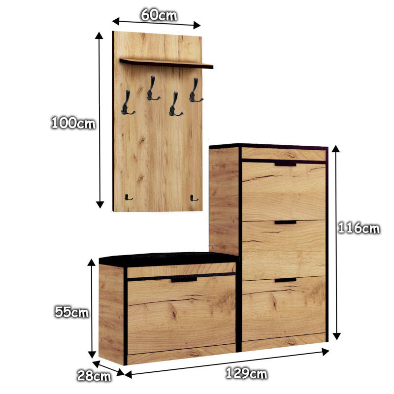 Zestaw mebli do przedpokoju 13W11C dąb złoty/czarny