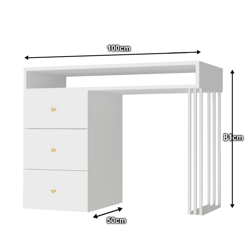 Biurko wolnostojące  KLARA z szufladami 100 cm biały mat/biały