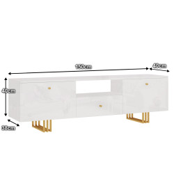 Szafka RTV KLARA 150 cm biały połysk/złoty