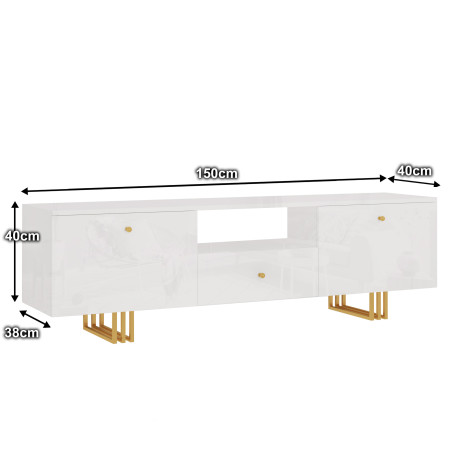 Szafka RTV KLARA 150 cm biały połysk/złoty