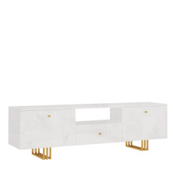 Szafka RTV KLARA 150 cm biały połysk/złoty