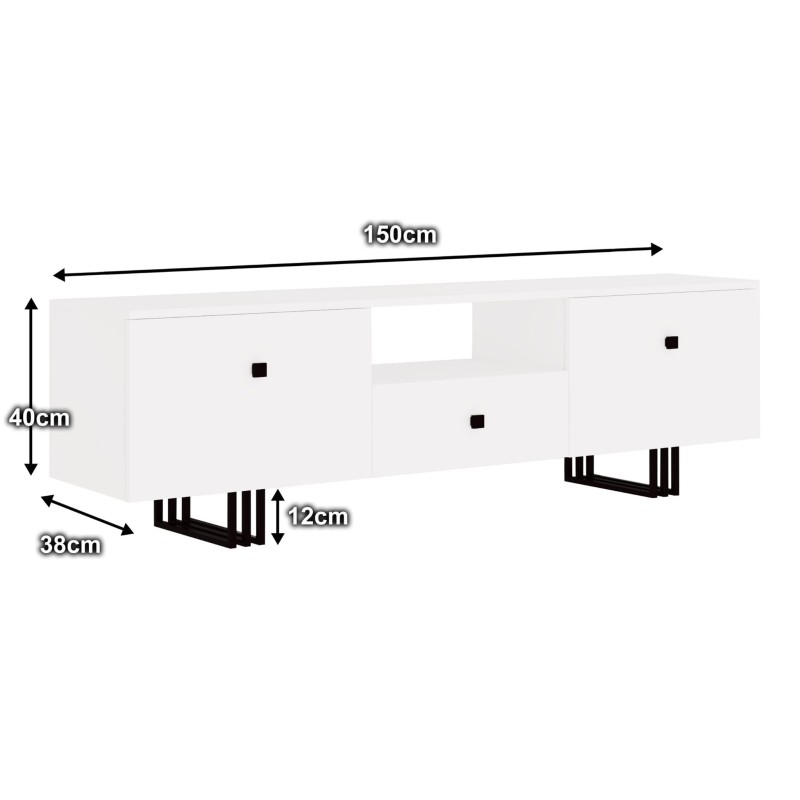 Szafka RTV KLARA 150 cm biały mat/czarny