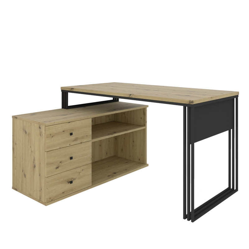 Biurko wolnostojące Viking N1 3S z szufladami dąb artisan/czarny