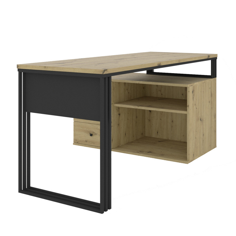 Biurko wolnostojące Viking N1 3S z szufladami dąb artisan/czarny