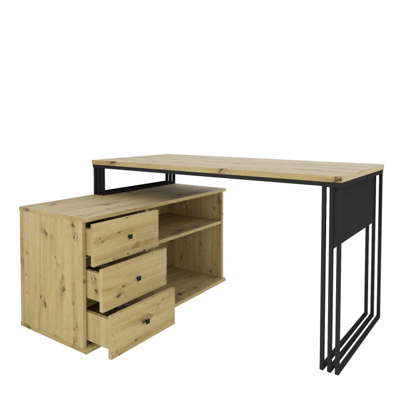 Biurko wolnostojące Viking N1 3S z szufladami dąb artisan/czarny