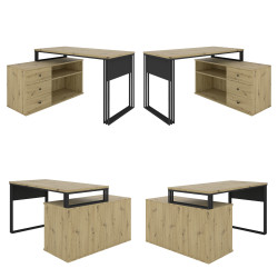 Biurko wolnostojące Viking N1 3S z szufladami dąb artisan/czarny