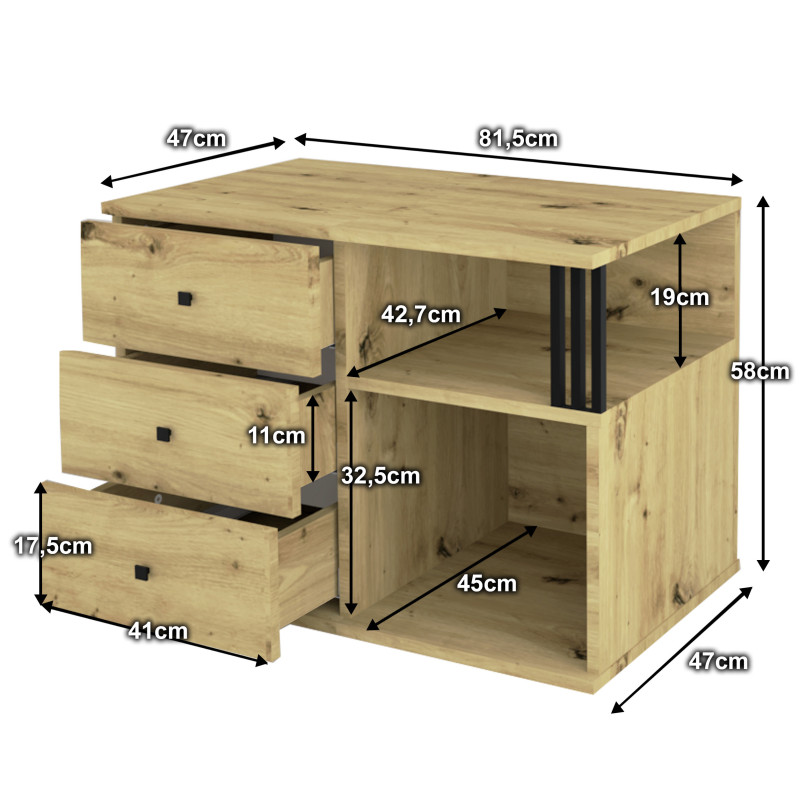 Szafka wolnostojąca Viking I 3S z szufladami dąb artisan/czarny