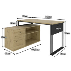 Biurko wolnostojące Viking N1 1D dąb artisan/czarny