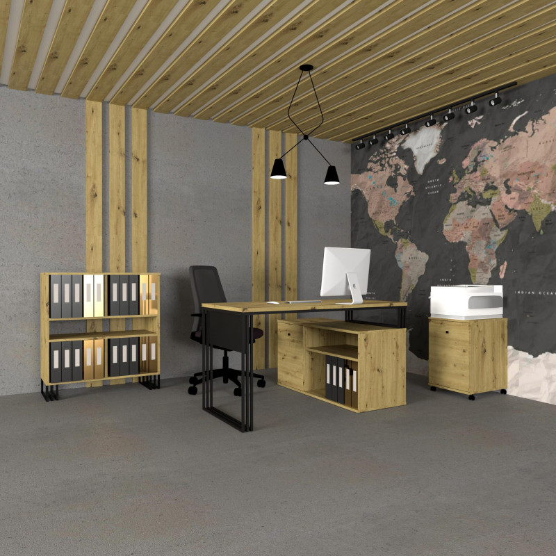 Biurko wolnostojące Viking N1 1D dąb artisan/czarny