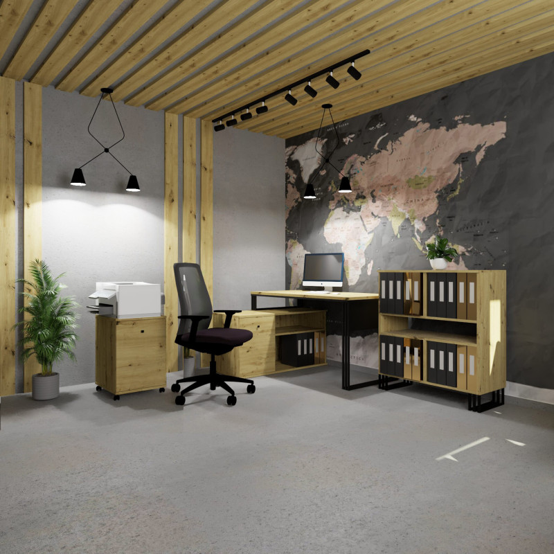 Biurko wolnostojące Viking N1 1D dąb artisan/czarny