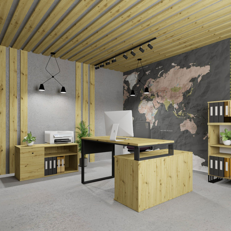 Biurko wolnostojące Viking N1 1D dąb artisan/czarny