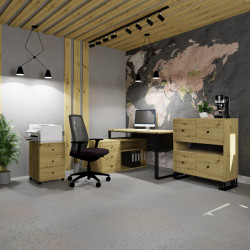 Regał komoda VIKING 4D z szafkami 90 cm dąb artisan/czarny