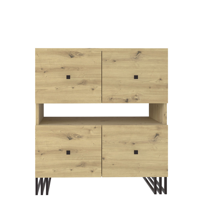 Regał komoda VIKING 4D z szafkami 90 cm dąb artisan/czarny