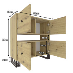 Regał komoda VIKING 4D z szafkami 90 cm dąb artisan/czarny