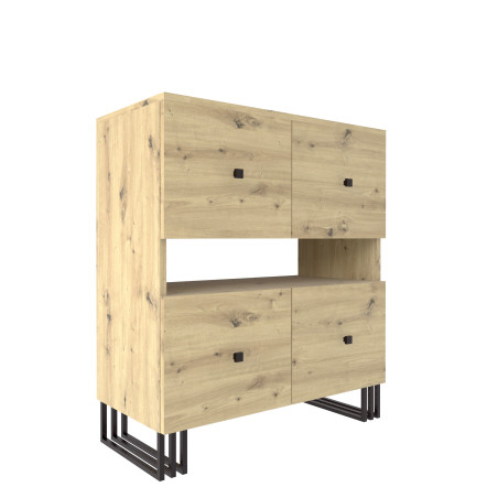 Regał komoda VIKING 4D z szafkami 90 cm dąb artisan/czarny