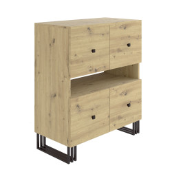 Regał komoda VIKING 4D z szafkami 90 cm dąb artisan/czarny