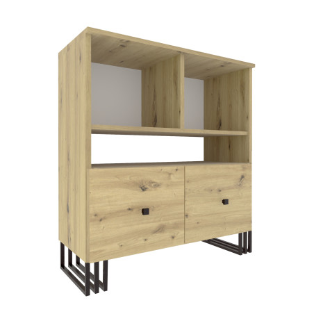 Regał komoda VIKING 2D z szafkami 90 cm dąb artisan/czarny