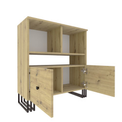 Regał komoda VIKING 2D z szafkami 90 cm dąb artisan/czarny