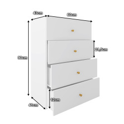 Komoda Klara 60cm z czterema szufladami biały + złote uchwyty