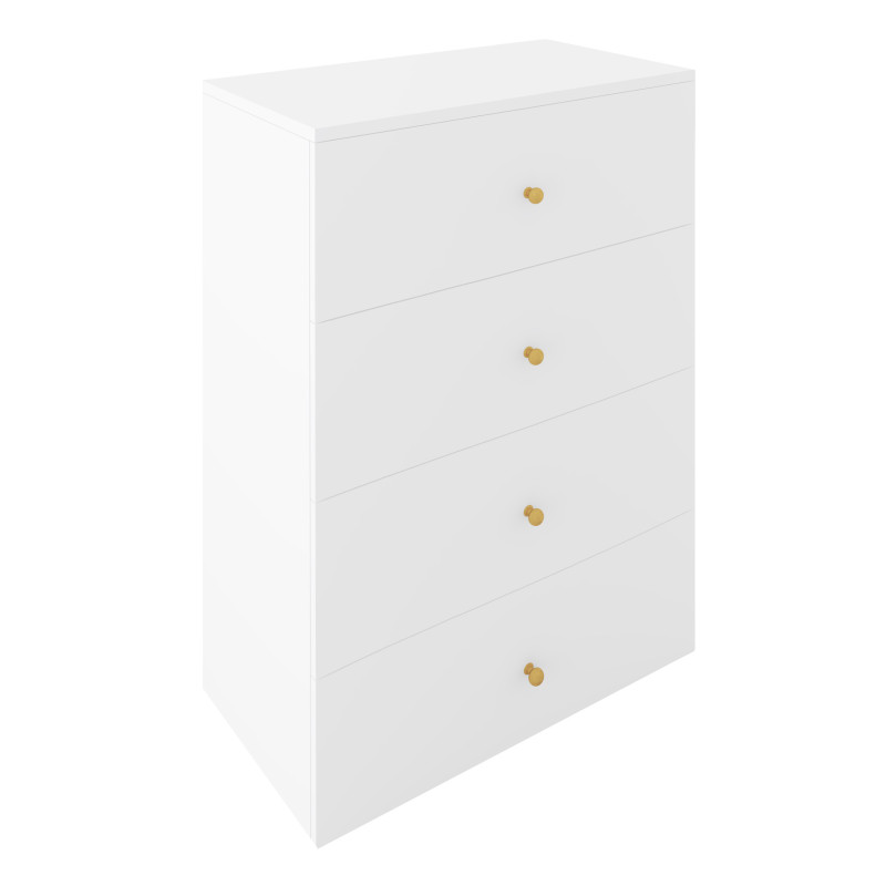 Komoda Klara 60cm z czterema szufladami biały + złote uchwyty