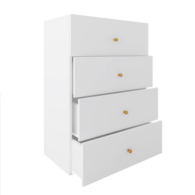 Komoda Klara 60cm z czterema szufladami biały + złote uchwyty