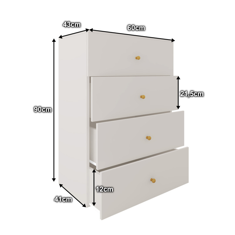 Komoda Klara 60cm z czterema szufladami kaszmir+ złote uchwyty