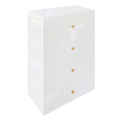 Komoda Klara 60cm z czterema szufladami biały połysk + złote uchwyty