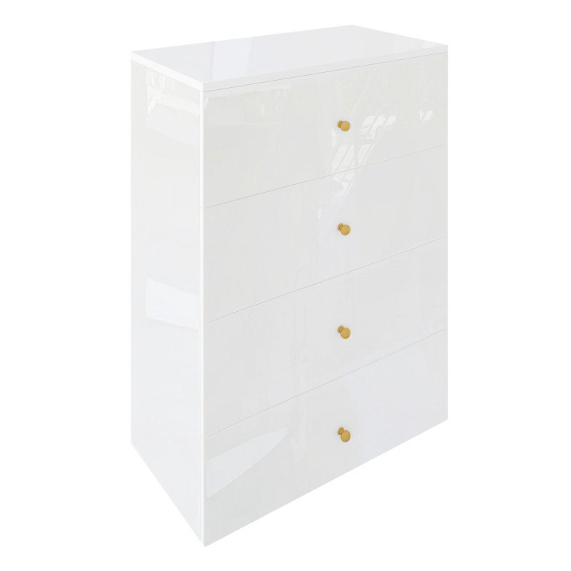 Komoda Klara 60cm z czterema szufladami biały połysk + złote uchwyty