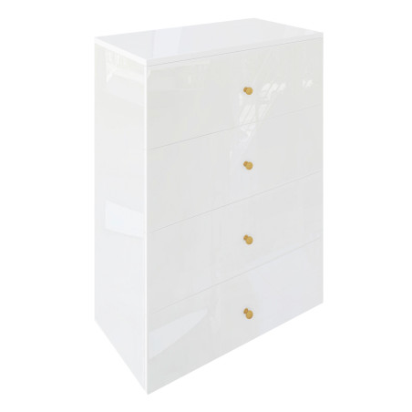 Komoda Klara 60cm z czterema szufladami biały połysk + złote uchwyty