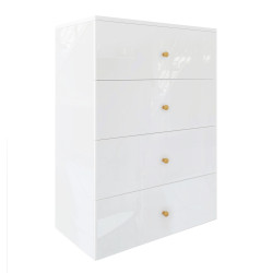 Komoda Klara 60cm z czterema szufladami biały połysk + złote uchwyty