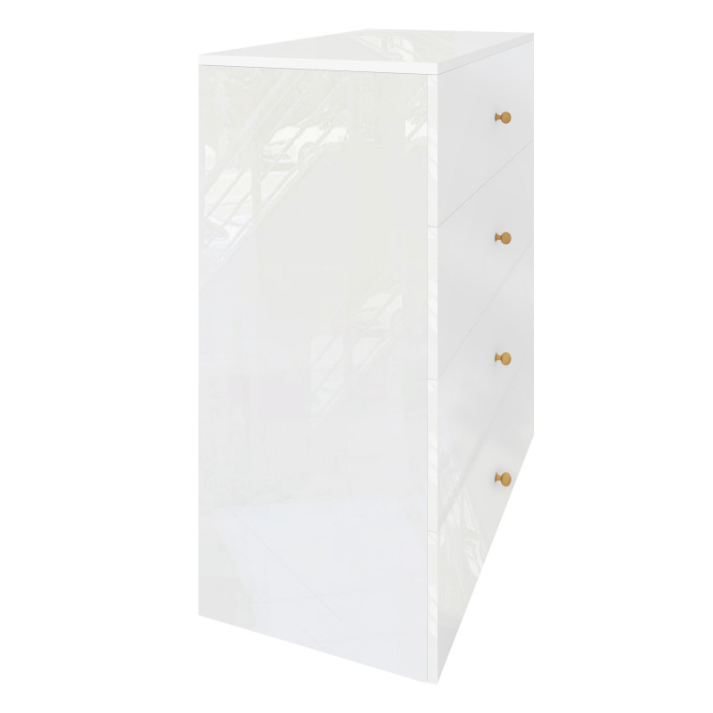 Komoda Klara 60cm z czterema szufladami biały połysk + złote uchwyty