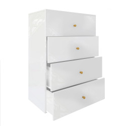 Komoda Klara 60cm z czterema szufladami biały połysk + złote uchwyty