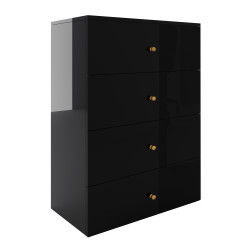 Komoda Klara 60cm z czterema szufladami czarny połysk + złote uchwyty