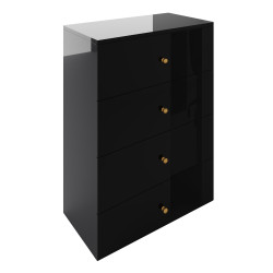 Komoda Klara 60cm z czterema szufladami czarny połysk + złote uchwyty