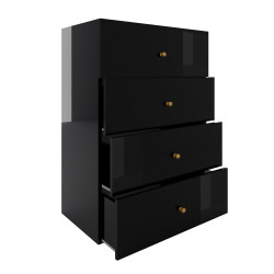 Komoda Klara 60cm z czterema szufladami czarny połysk + złote uchwyty