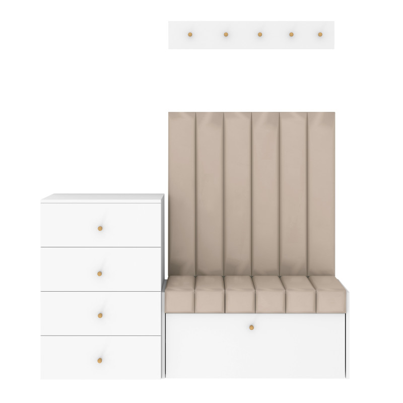 Zestaw do przedpokoju Diana 6 paneli z komodą i wieszakiem biały/beż