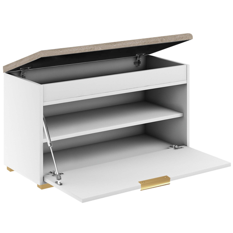 Szafka na buty z siedziskiem FALA 1W biały/beżowy +uchwyt krawędziowy złoty