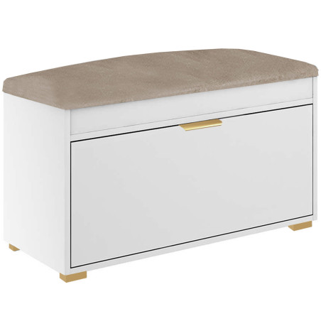 Szafka na buty z siedziskiem FALA 1W biały/beżowy +uchwyt krawędziowy złoty
