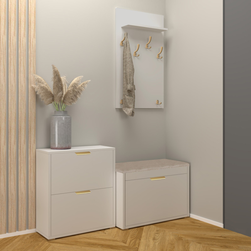 Szafka na buty z siedziskiem FALA 1W kaszmir/beżowy +uchwyt krawędziowy złoty