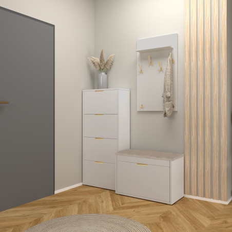 Szafka na buty z siedziskiem FALA 1W kaszmir/beżowy +uchwyt krawędziowy złoty