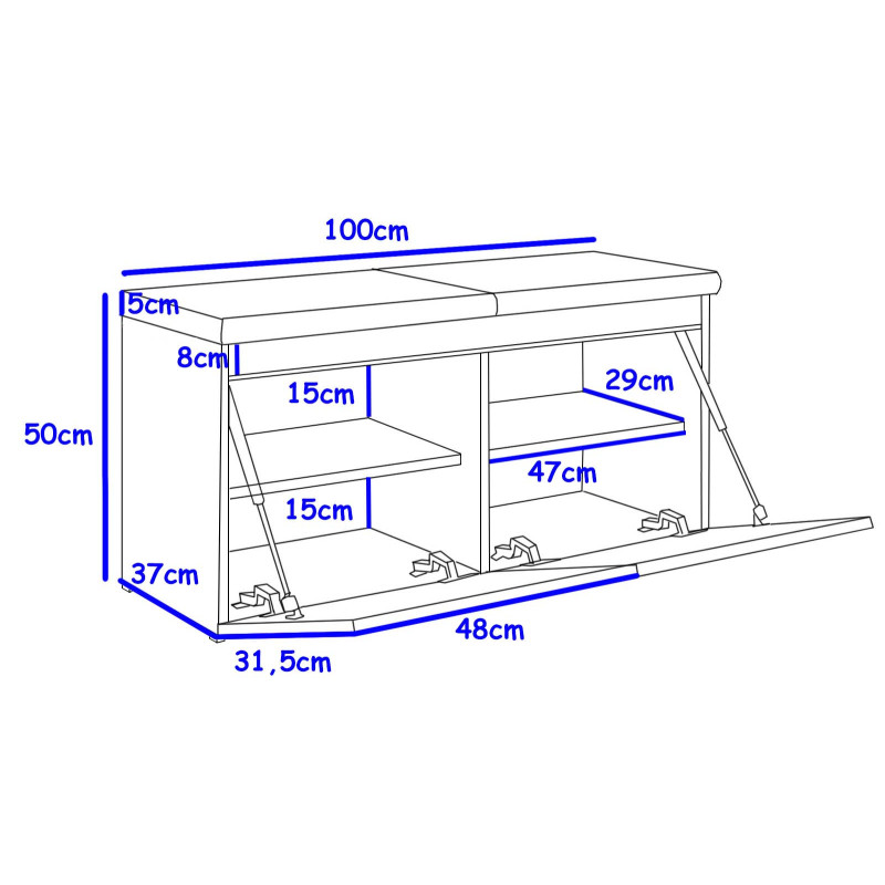 Szafka na buty z siedziskiem FALA 3 biała/beż +uchwyt krawędziowy złoty