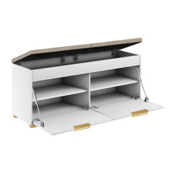 Szafka na buty z siedziskiem FALA 3 biała/beż +uchwyt krawędziowy złoty