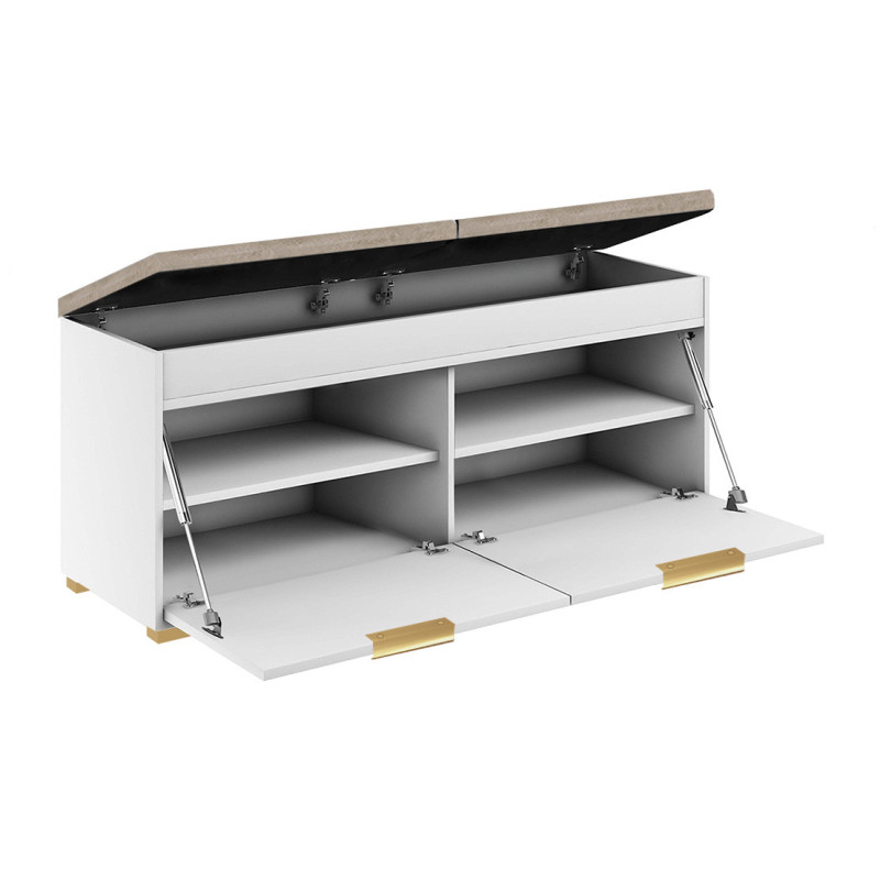 Szafka na buty z siedziskiem FALA 3 biała/beż +uchwyt krawędziowy złoty