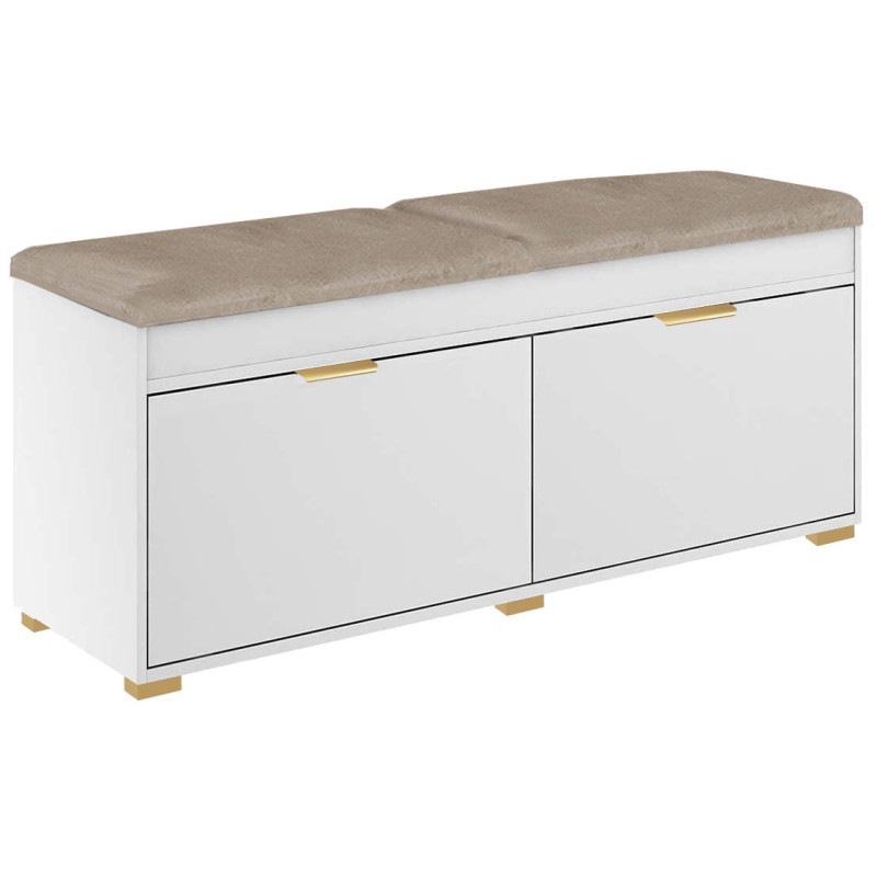 Szafka na buty z siedziskiem FALA 3 biała/beż +uchwyt krawędziowy złoty