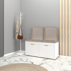 Szafka na buty z siedziskiem FALA 3 biała/beż +uchwyt krawędziowy złoty