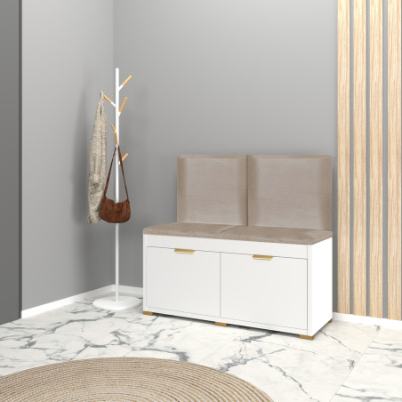 Szafka na buty z siedziskiem FALA 3 biała/beż +uchwyt krawędziowy złoty