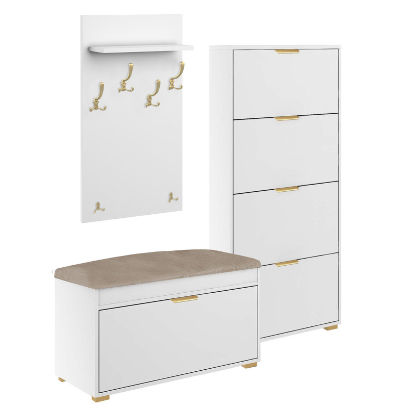 Zestaw mebli do przedpokoju 14W1 biały/beżowy +uchwyt krawędziowy złoty