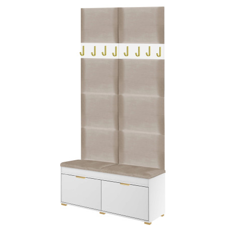 Wieszak ścienny do przedpokoju Fala 50 cm biały/złote haki